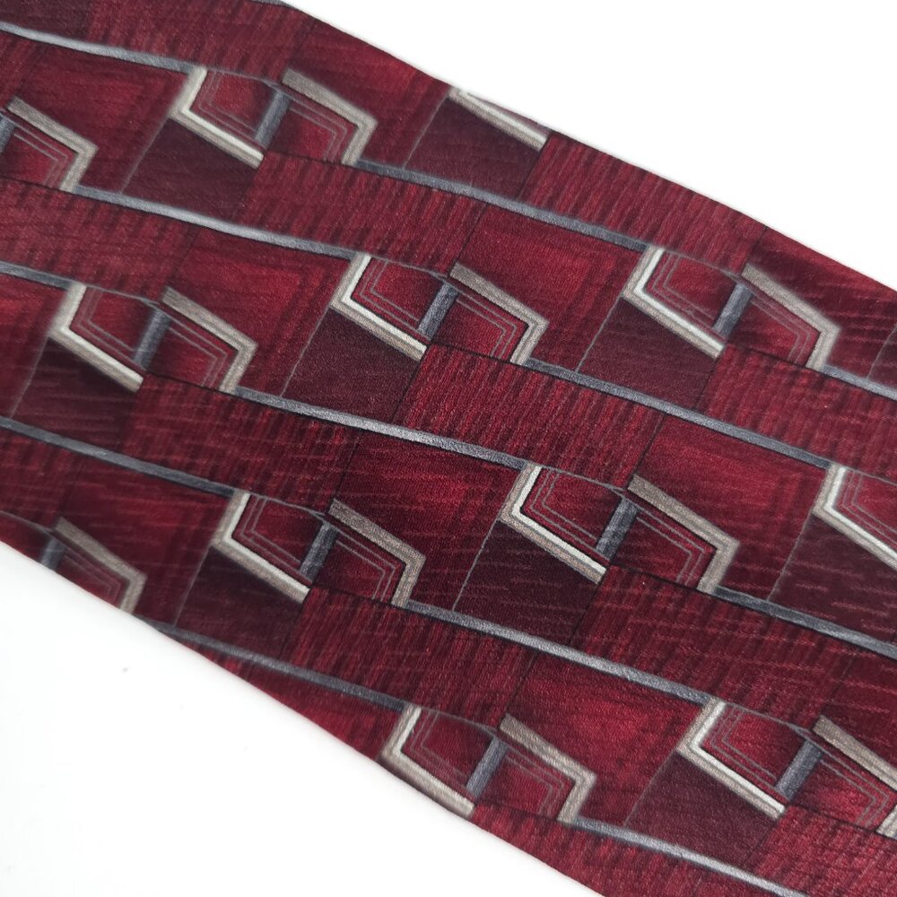 ZYLOS George Machado Men Necktie 100% Silk Geometric Red Multi 59x4 - NWOT - USA - Picture 2 of 6